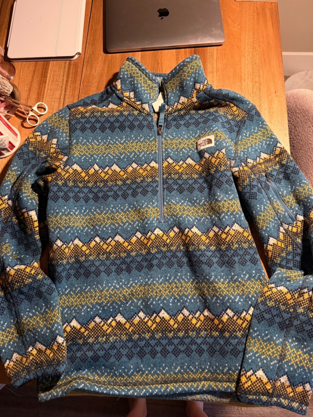 The North Face Men’s Blue & Yellow Geometric Half-Zip Fleece